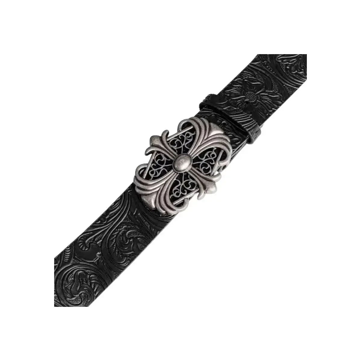 Hong Kong-style Denim Belt with Cross Carving & Rivets Niche Subculture Style Versatile Street Waistband for Casual Daily Outfit