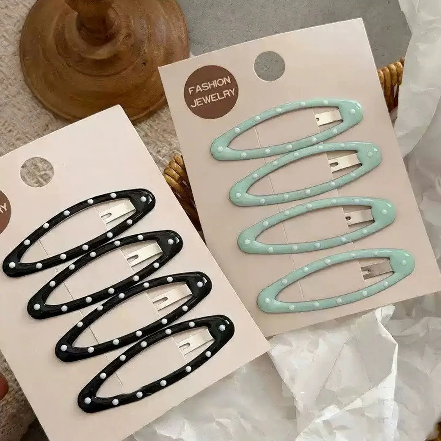 4Pcs Polka Dot Oval Hairpin Girl Heart Seamless Side Clip Simple and Sweet Break Clip Ins Girl Hairpin