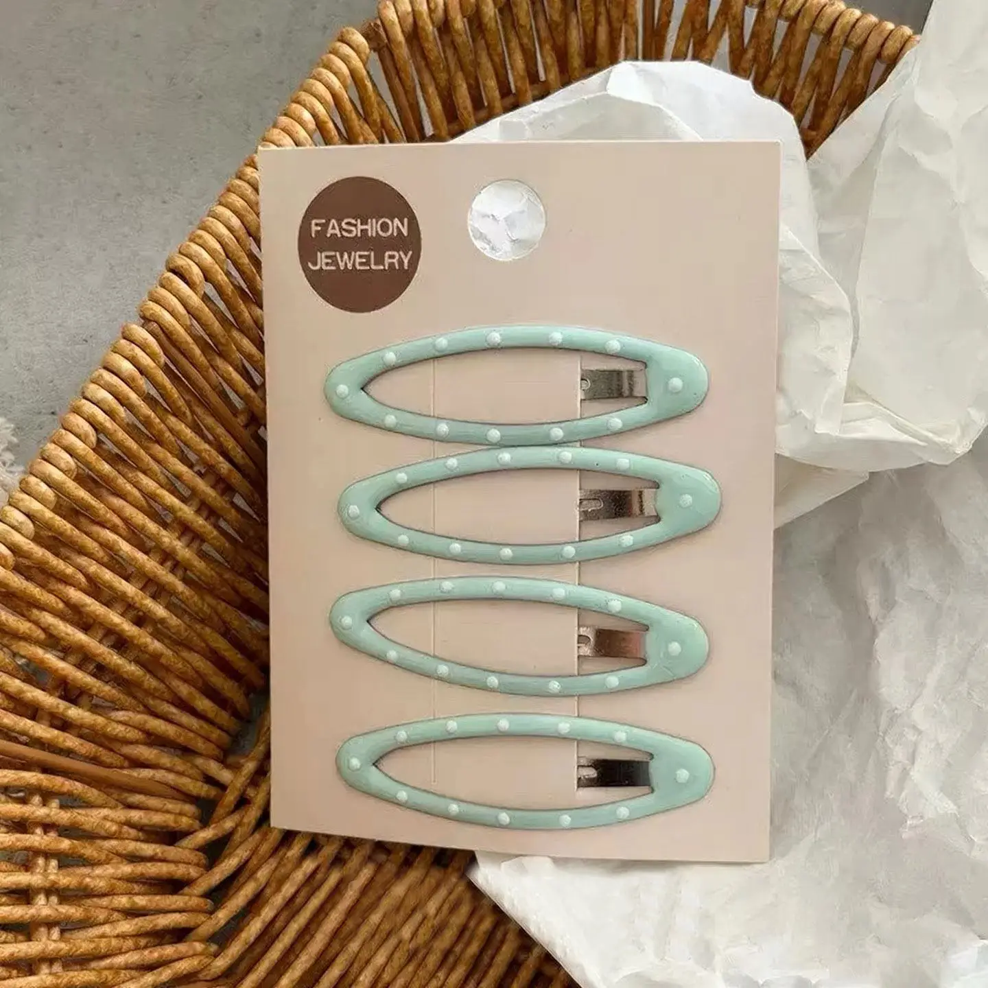 4Pcs Polka Dot Oval Hairpin Girl Heart Seamless Side Clip Simple and Sweet Break Clip Ins Girl Hairpin