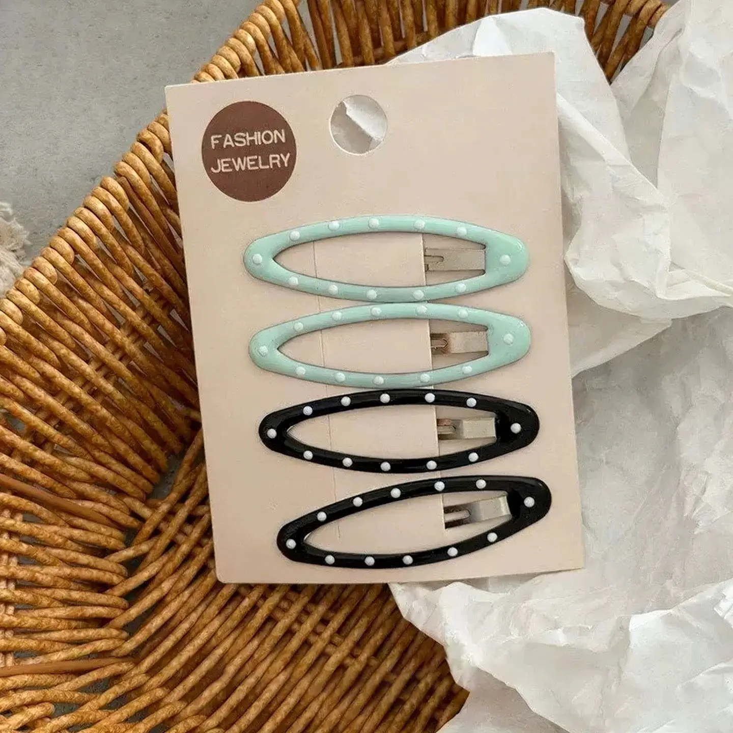 4Pcs Polka Dot Oval Hairpin Girl Heart Seamless Side Clip Simple and Sweet Break Clip Ins Girl Hairpin