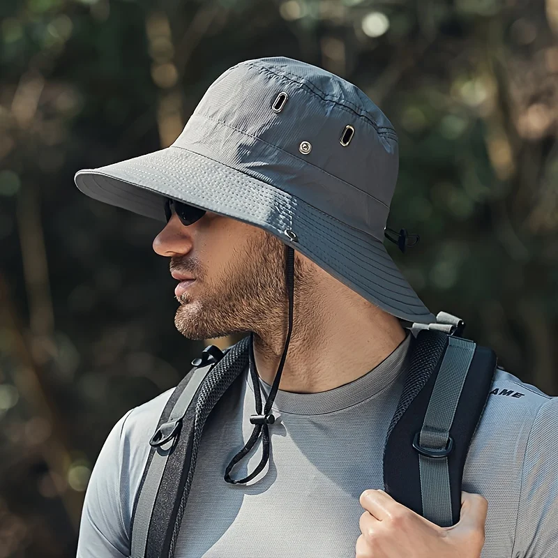 Wide Brim Bucket Hat for Men Women UV Protection Sun Hat with Adjustable Chin Strap Breathable Mesh for Hiking Fishing Camping