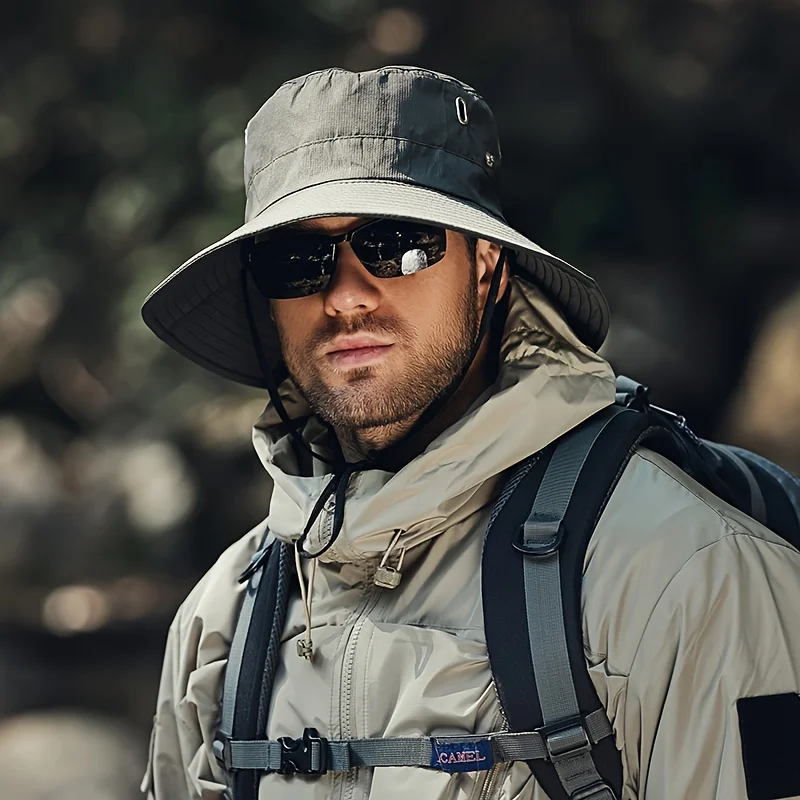 Wide Brim Bucket Hat for Men Women UV Protection Sun Hat with Adjustable Chin Strap Breathable Mesh for Hiking Fishing Camping