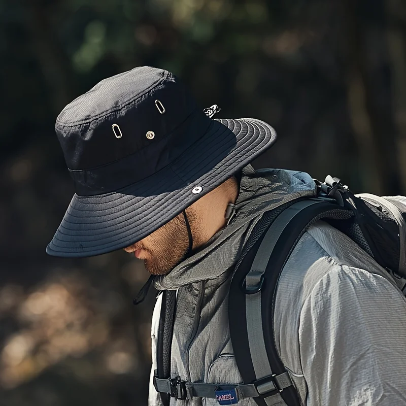 Wide Brim Bucket Hat for Men Women UV Protection Sun Hat with Adjustable Chin Strap Breathable Mesh for Hiking Fishing Camping
