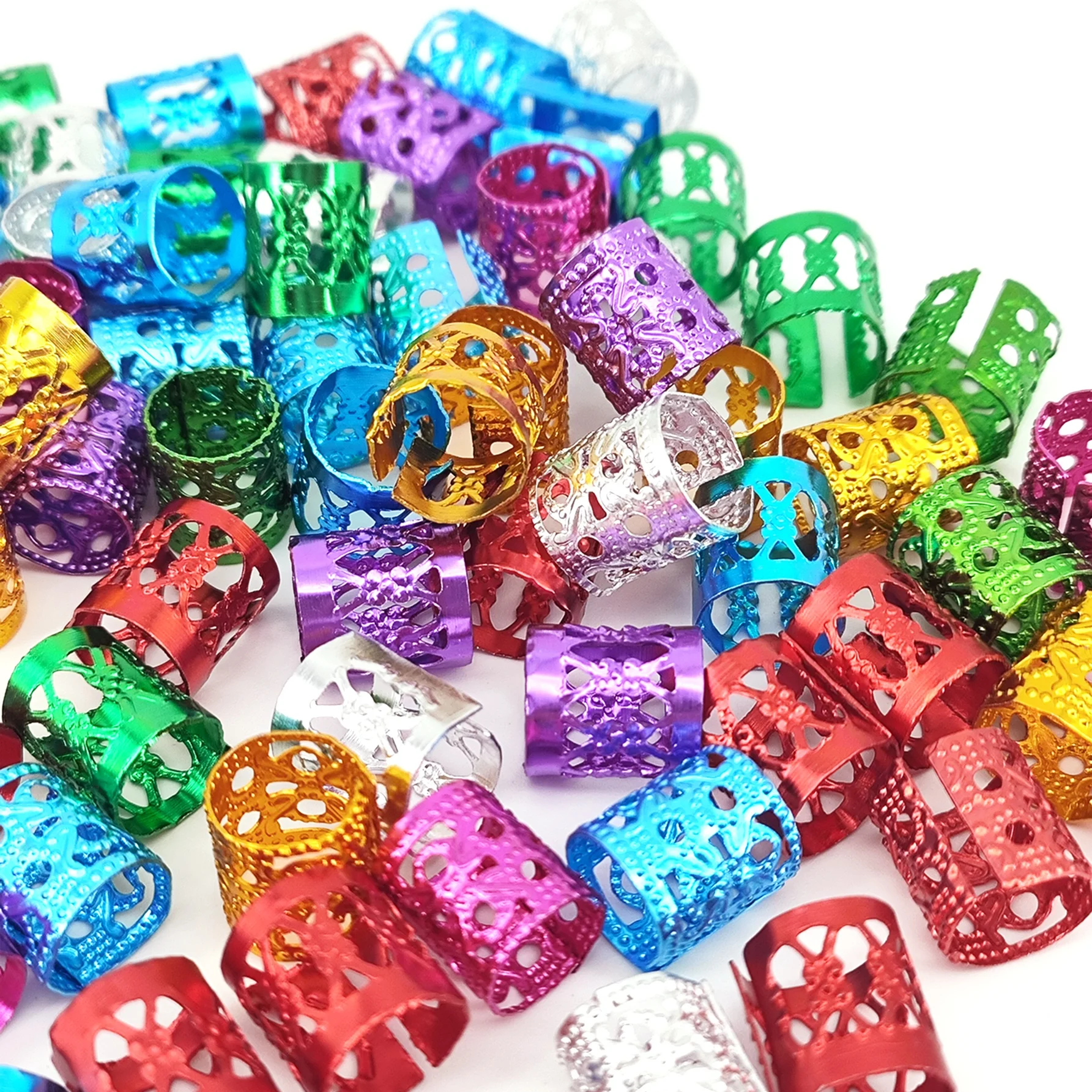 100PCS Multicolor Rings Dreadlocks Beads for Women and Girls, Braid Hair Decoration Colorful Aluminum Ring Adjustable Metal Cuff
