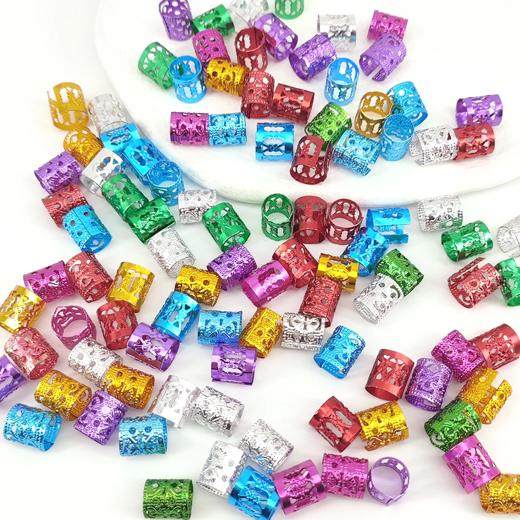 100PCS Multicolor Rings Dreadlocks Beads for Women and Girls, Braid Hair Decoration Colorful Aluminum Ring Adjustable Metal Cuff