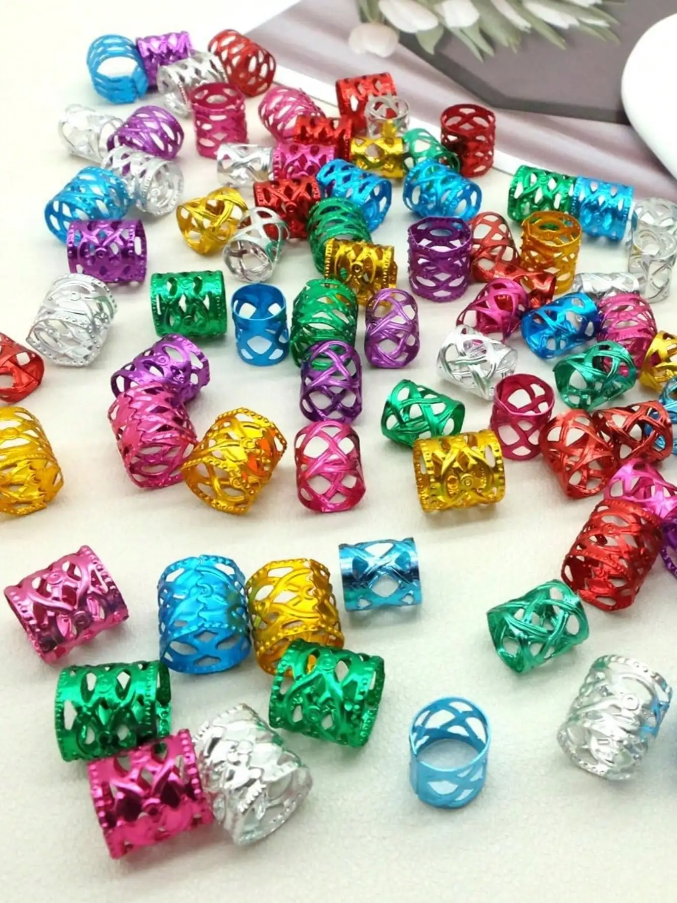100PCS Multicolor Rings Dreadlocks Beads for Women and Girls, Braid Hair Decoration Colorful Aluminum Ring Adjustable Metal Cuff