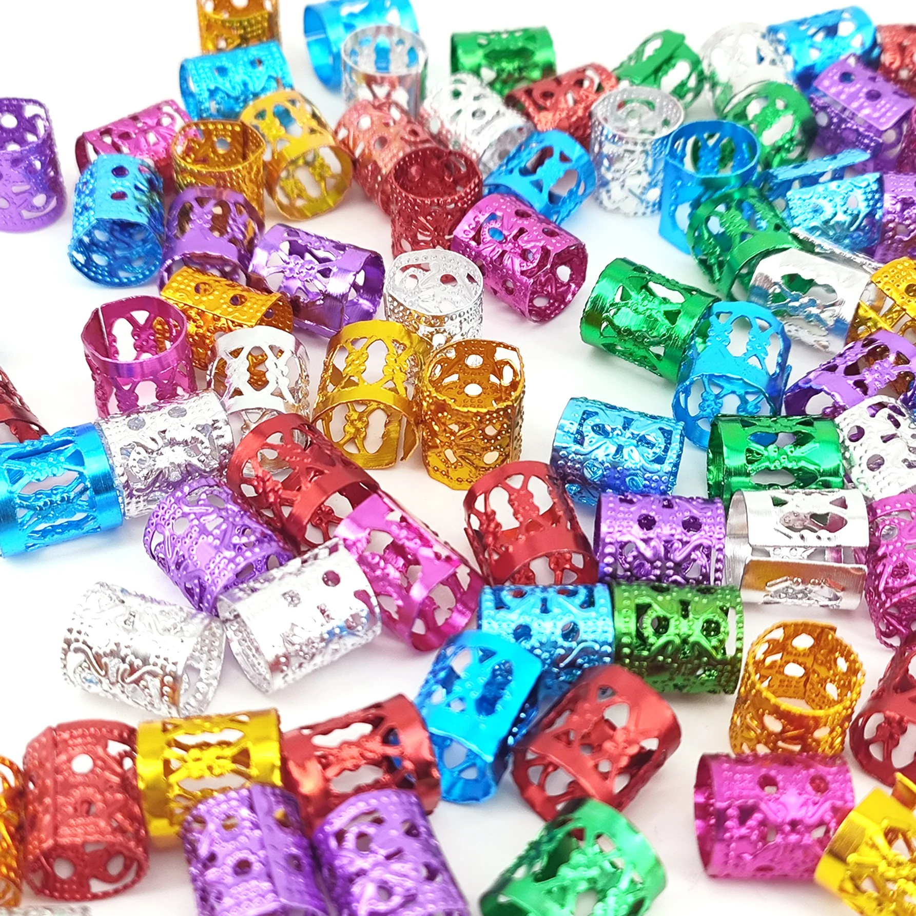 100PCS Multicolor Rings Dreadlocks Beads for Women and Girls, Braid Hair Decoration Colorful Aluminum Ring Adjustable Metal Cuff