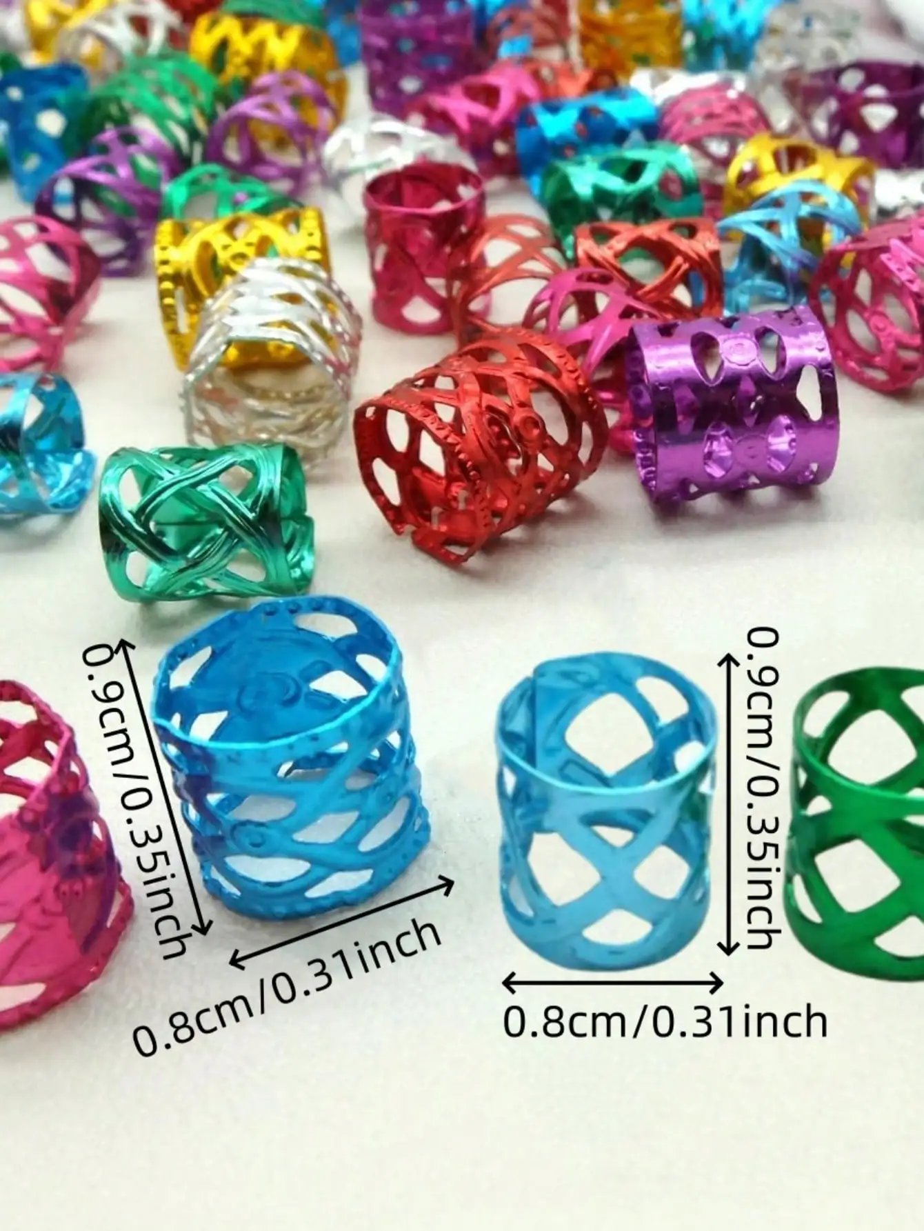 100PCS Multicolor Rings Dreadlocks Beads for Women and Girls, Braid Hair Decoration Colorful Aluminum Ring Adjustable Metal Cuff