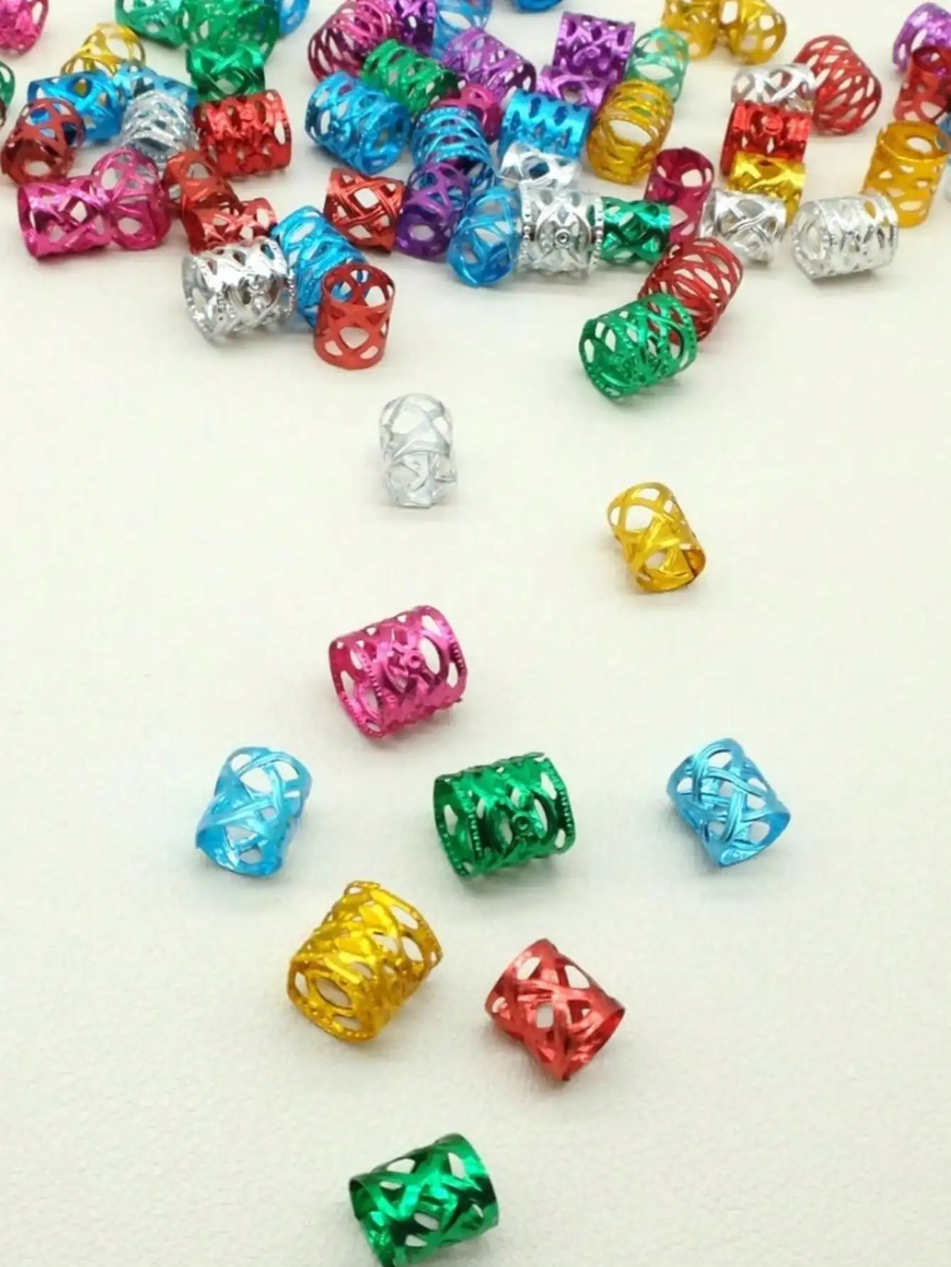 100PCS Multicolor Rings Dreadlocks Beads for Women and Girls, Braid Hair Decoration Colorful Aluminum Ring Adjustable Metal Cuff