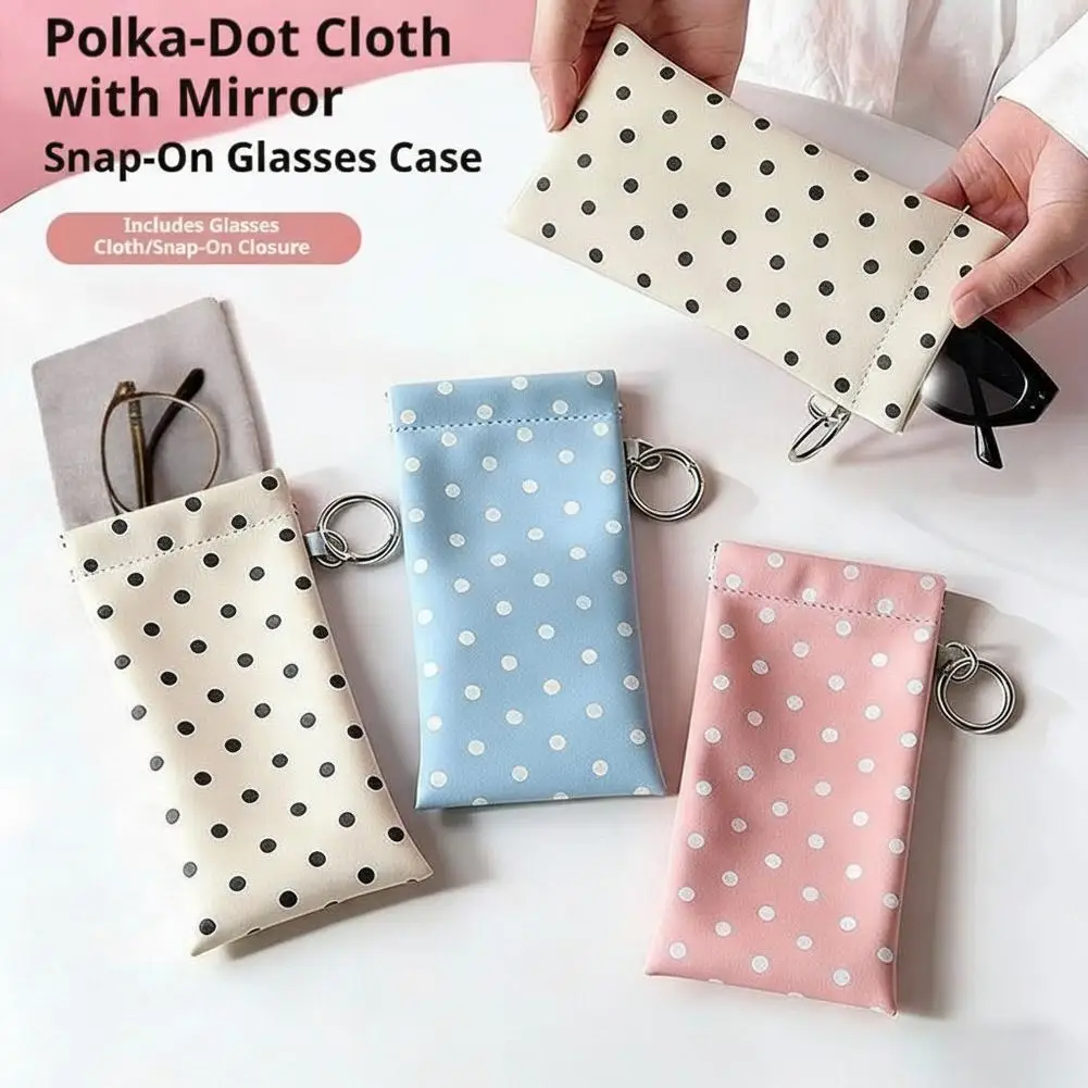 Eyeglasses Case Stylish Polka Dot Auto-close Glasses Bag With Cleaning Cloth Sunglasses Pouch Portable Hanging Card Holder