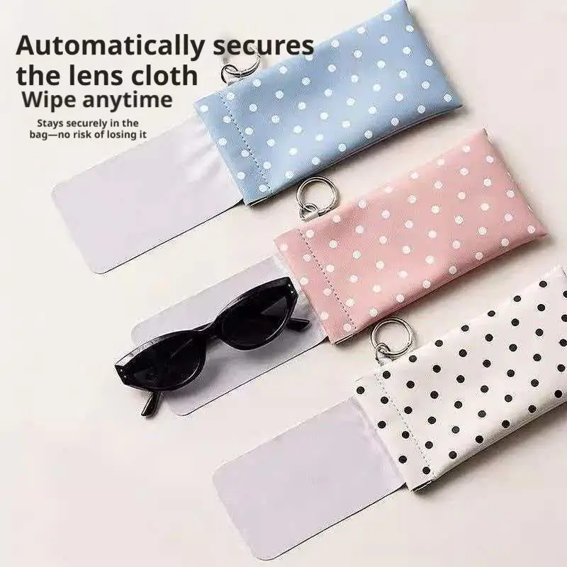 Eyeglasses Case Stylish Polka Dot Auto-close Glasses Bag With Cleaning Cloth Sunglasses Pouch Portable Hanging Card Holder