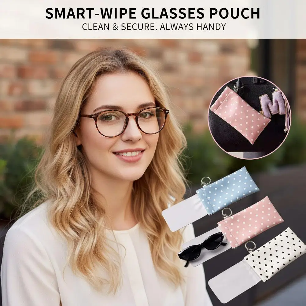 Eyeglasses Case Stylish Polka Dot Auto-close Glasses Bag With Cleaning Cloth Sunglasses Pouch Portable Hanging Card Holder