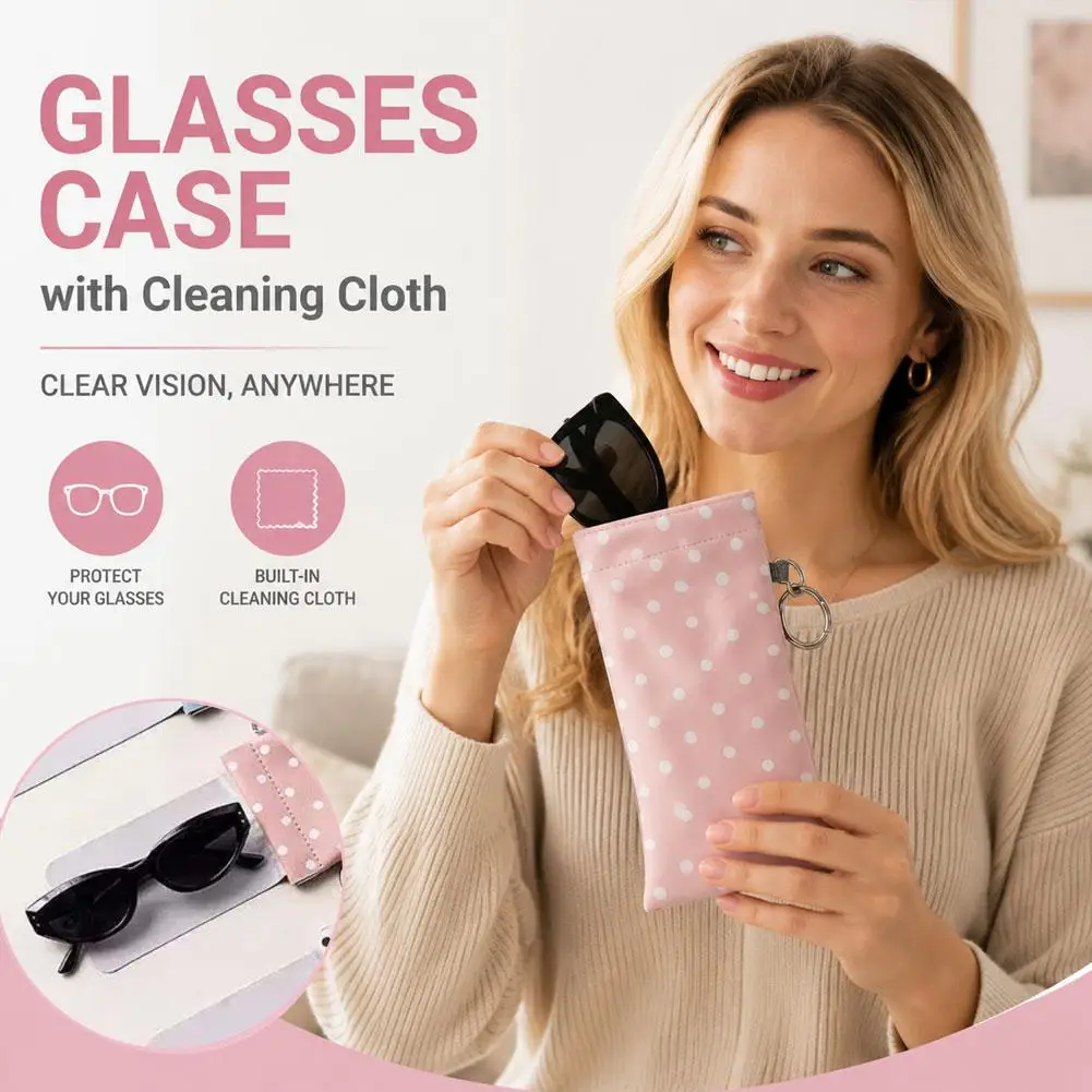 Eyeglasses Case Stylish Polka Dot Auto-close Glasses Bag With Cleaning Cloth Sunglasses Pouch Portable Hanging Card Holder