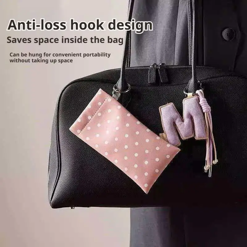 Eyeglasses Case Stylish Polka Dot Auto-close Glasses Bag With Cleaning Cloth Sunglasses Pouch Portable Hanging Card Holder