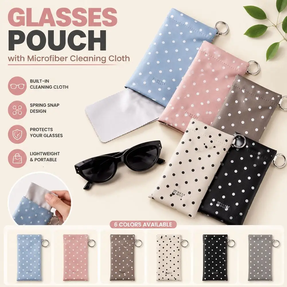Eyeglasses Case Stylish Polka Dot Auto-close Glasses Bag With Cleaning Cloth Sunglasses Pouch Portable Hanging Card Holder