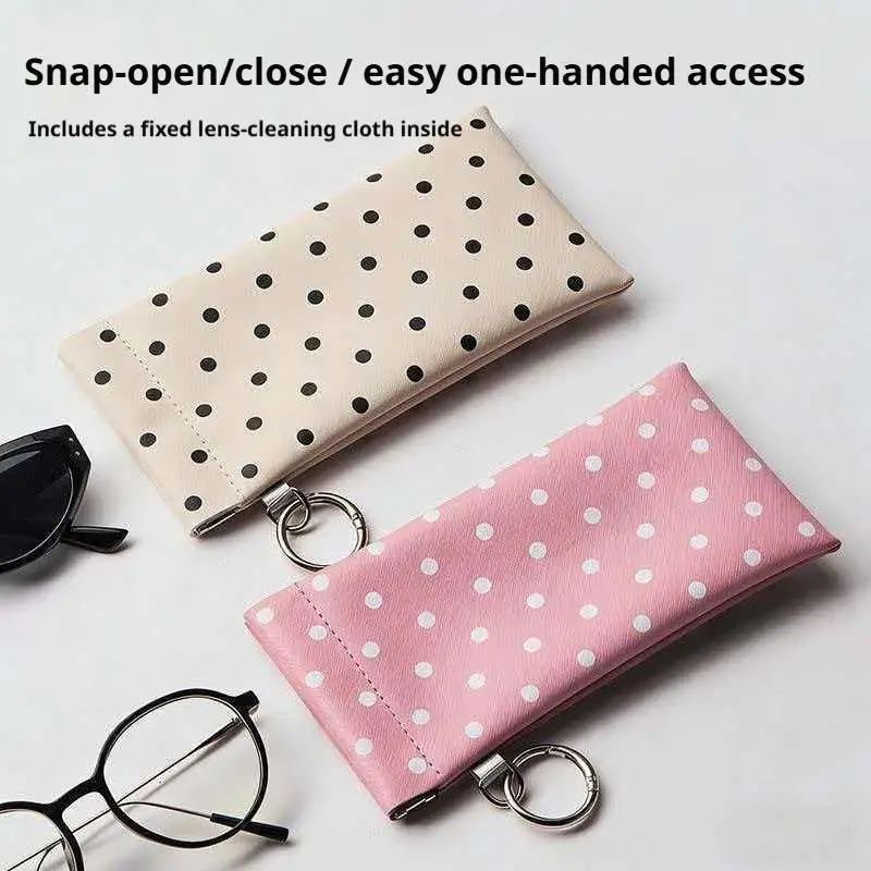 Eyeglasses Case Stylish Polka Dot Auto-close Glasses Bag With Cleaning Cloth Sunglasses Pouch Portable Hanging Card Holder