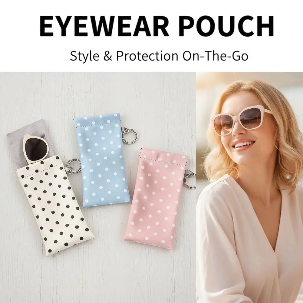 Eyeglasses Case Stylish Polka Dot Auto-close Glasses Bag With Cleaning Cloth Sunglasses Pouch Portable Hanging Card Holder