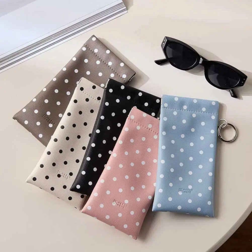 Eyeglasses Case Stylish Polka Dot Auto-close Glasses Bag With Cleaning Cloth Sunglasses Pouch Portable Hanging Card Holder