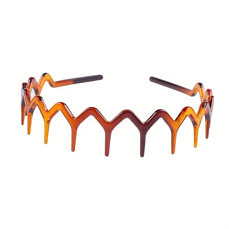 2pcs/set Black Amber Wave Long Teeth Headband Anti-fall Resin Plastic with Teeth Non-slip Headband for Men and Women Face Wash H