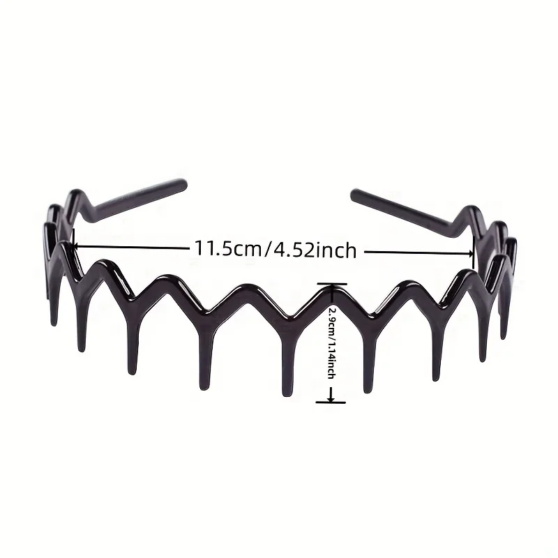 2pcs/set Black Amber Wave Long Teeth Headband Anti-fall Resin Plastic with Teeth Non-slip Headband for Men and Women Face Wash H