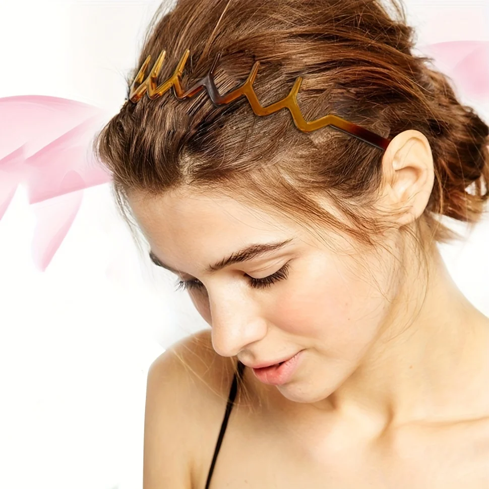2pcs/set Black Amber Wave Long Teeth Headband Anti-fall Resin Plastic with Teeth Non-slip Headband for Men and Women Face Wash H