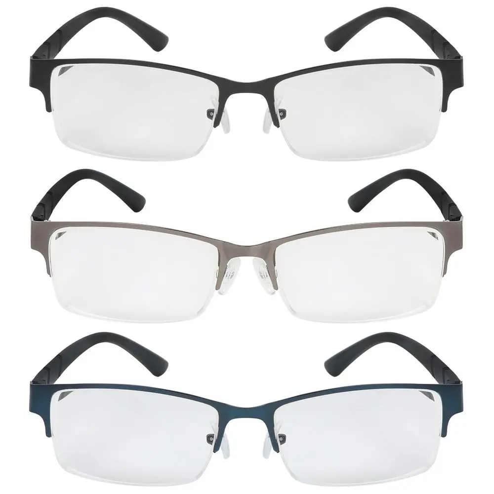 Men's Vintage Business Photochromic Myopia Glasses Half Frame Metal Blue Light Blocking Eyewear Classic UV Shades -0.5~4.0x