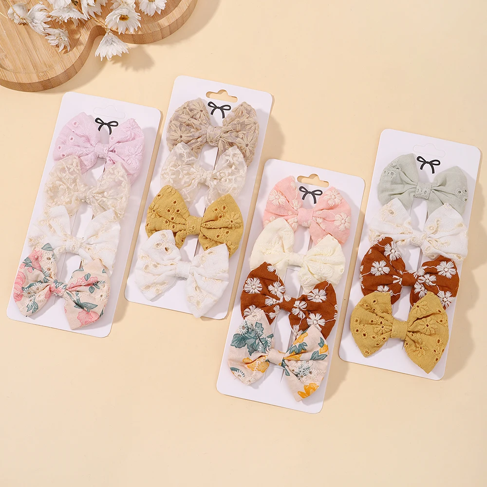 4Pcs Sweet Lace Printed Bowknot Hair Clips for Hair Girls Handmade Hairpin Boutique Barrettes Headwear Baby Hair Accessories