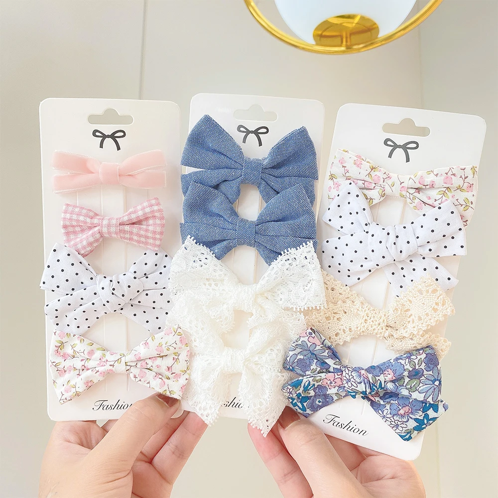 4Pcs Sweet Lace Printed Bowknot Hair Clips for Hair Girls Handmade Hairpin Boutique Barrettes Headwear Baby Hair Accessories