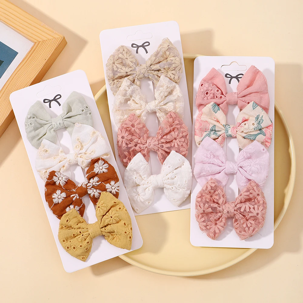 4Pcs Sweet Lace Printed Bowknot Hair Clips for Hair Girls Handmade Hairpin Boutique Barrettes Headwear Baby Hair Accessories