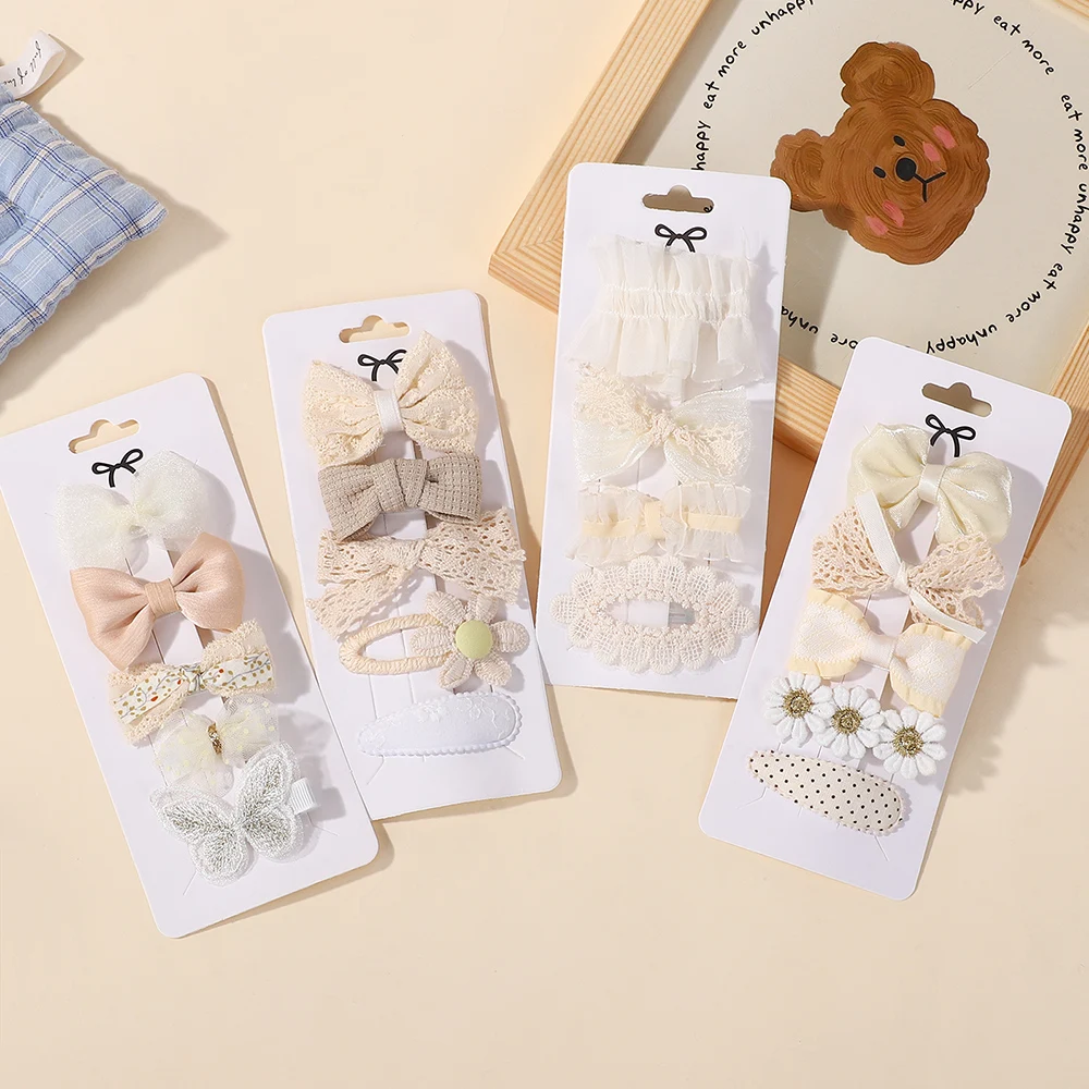 4Pcs Sweet Lace Printed Bowknot Hair Clips for Hair Girls Handmade Hairpin Boutique Barrettes Headwear Baby Hair Accessories