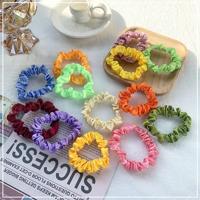 3PCS/Lot Luxury Brand Solid Color Satin Silk Hair Scrunchies For Women Simple Female Elastic Hair Bands Rubber Band Accessories