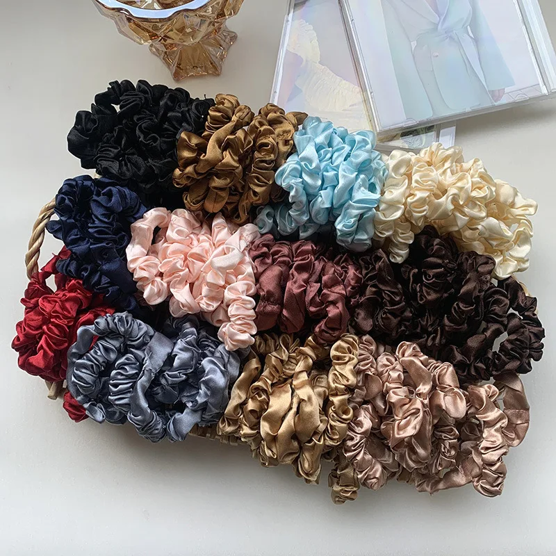 3PCS/Lot Luxury Brand Solid Color Satin Silk Hair Scrunchies For Women Simple Female Elastic Hair Bands Rubber Band Accessories