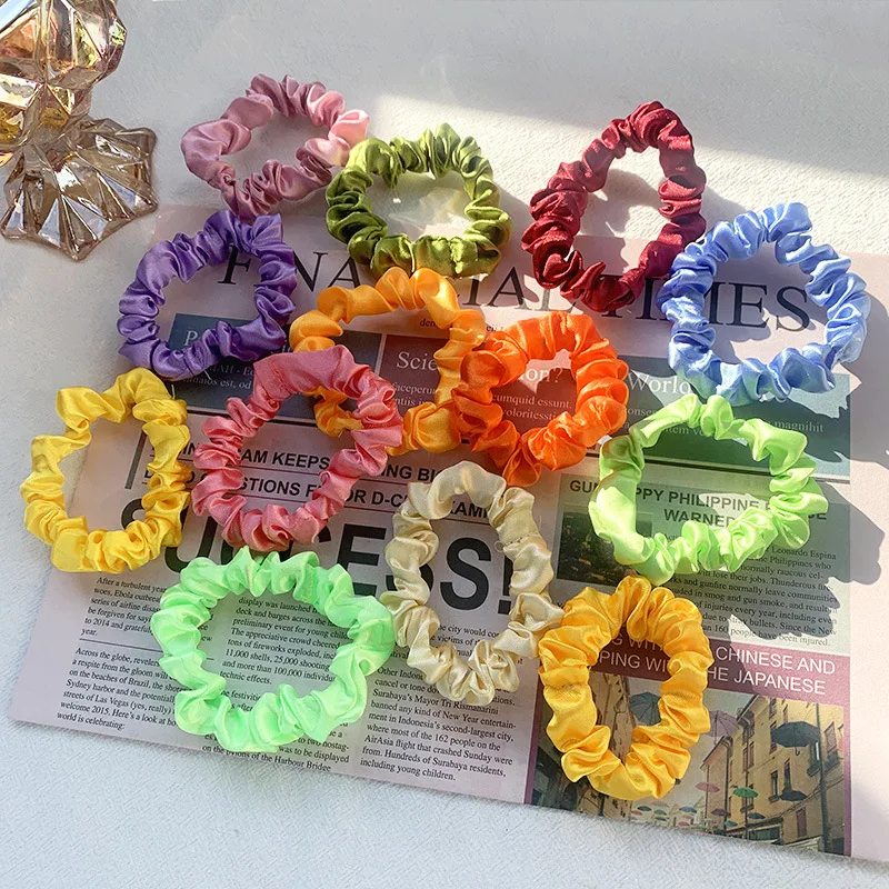 3PCS/Lot Luxury Brand Solid Color Satin Silk Hair Scrunchies For Women Simple Female Elastic Hair Bands Rubber Band Accessories