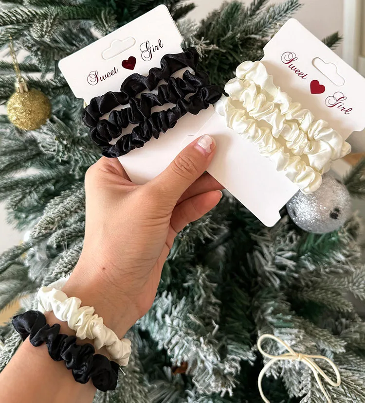 3PCS/Lot Luxury Brand Solid Color Satin Silk Hair Scrunchies For Women Simple Female Elastic Hair Bands Rubber Band Accessories