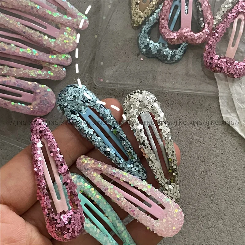 Personalized Colorful Sequins Water Drop BB Clip Bang Clip Sweet Girl Gold Powder Love Heart-Shaped Hairpin Side Clip New