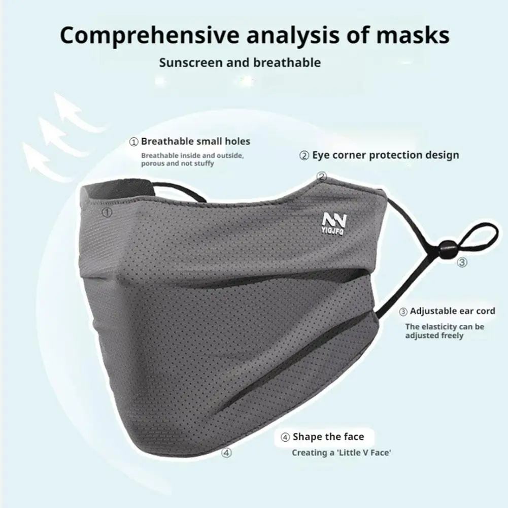 Breathable Ice Silk Face Cover UV Face Shield Washable Reusable Sun Protection Face Mask for Motorcycle Running Riding Exercise