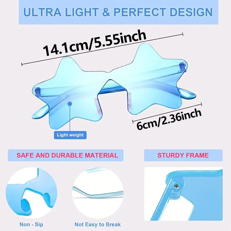 1-9Pcs Star Sunglasses Colorful Star Glasses Transparent Candy Color Sunglass Men Women Photo Props Birthday Party Cosplay