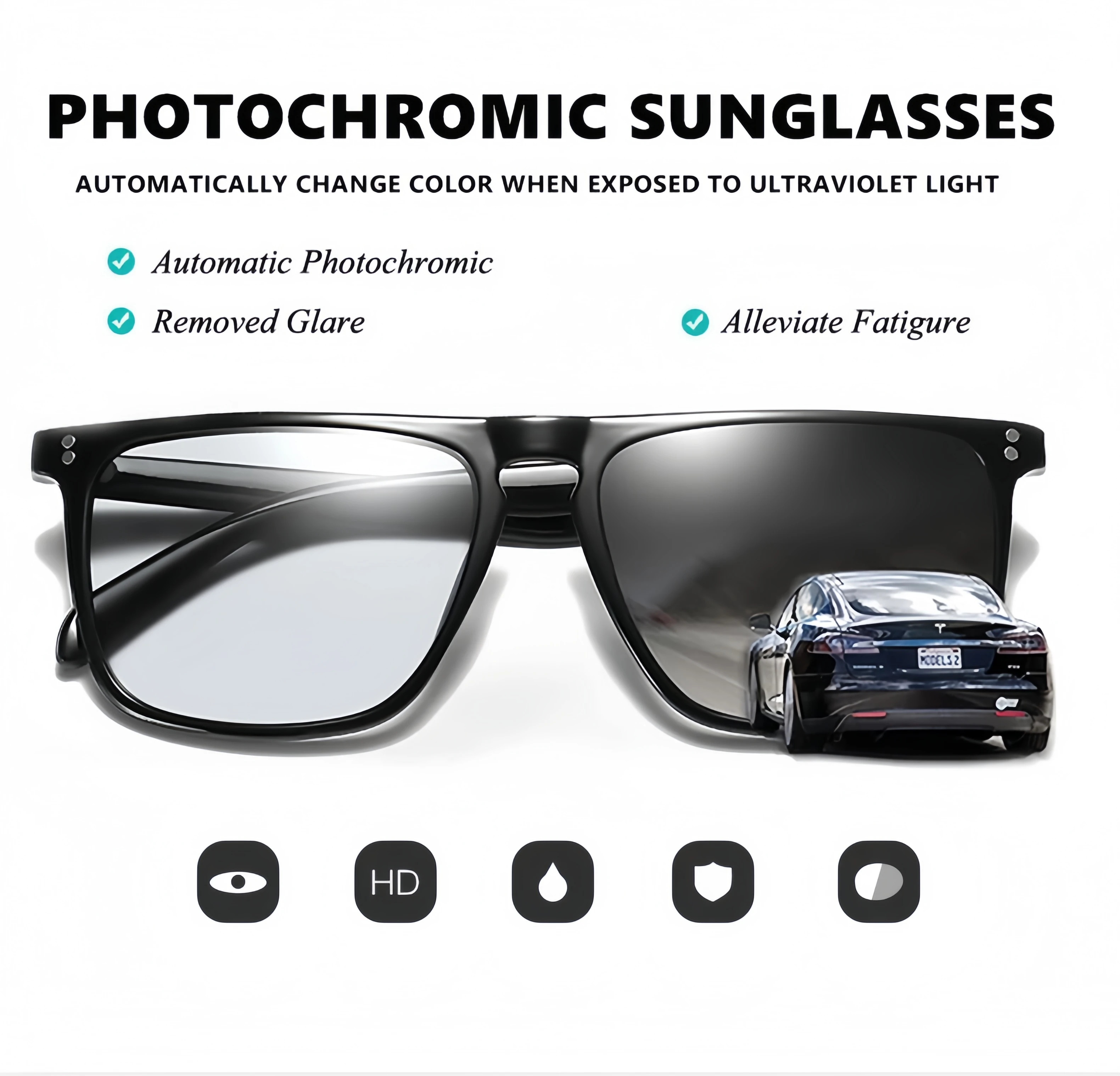 Fashion Blue-Light Shifting Sunglasses Micro-Rivet Design for Driving & Urban Escape Anti-Glare Daily Travel Essentials