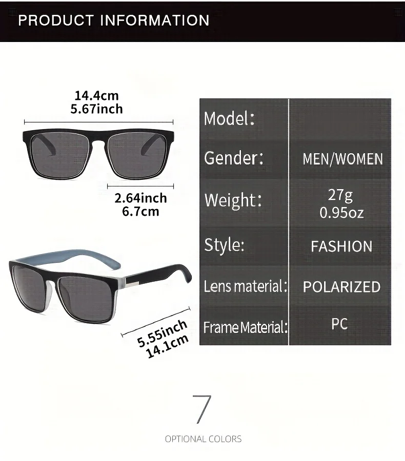 3Pcs Fantasy Gradient Mutipcolor Square Polarized Sunglasses AntiGlare UV400 Glasses Summer Party Driving Fishing Christmas Gift