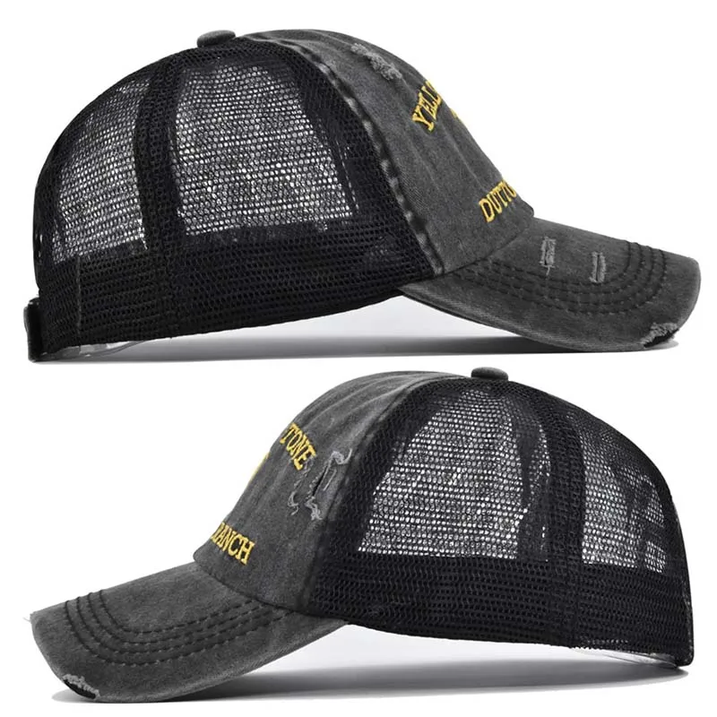 Summer Yellowstone Dutton Ranch Hat Cross Ponytail Baseball Cap Distressed Outdoor Embroidery Sunscreen Hat Solid Color Cap