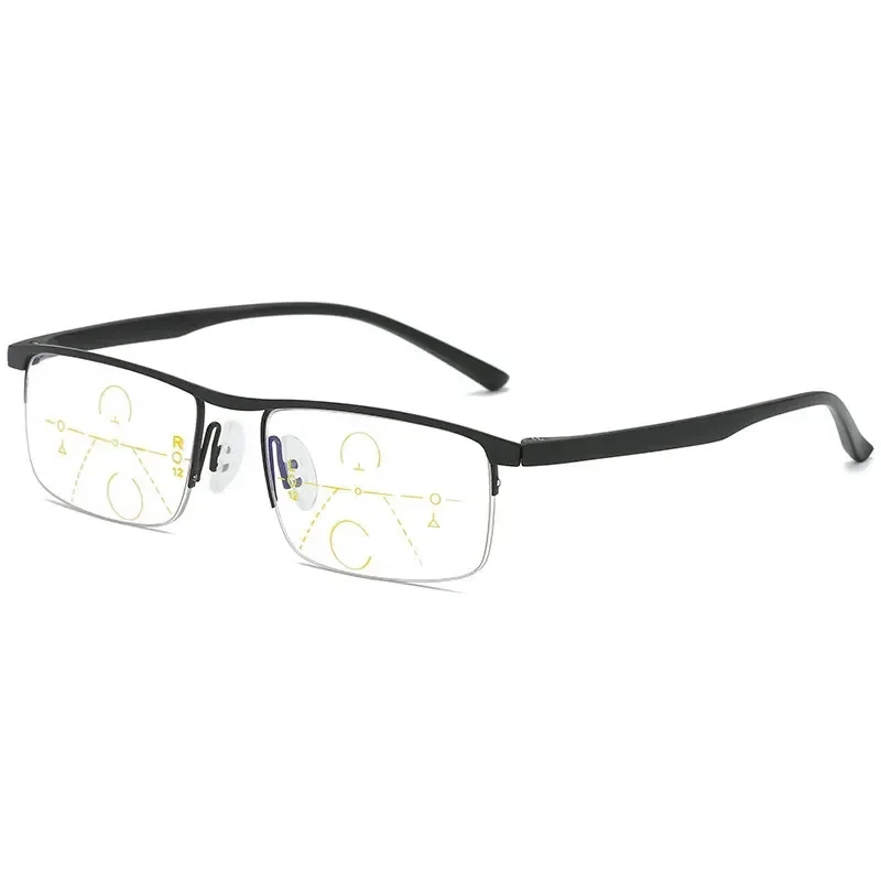 Progressive Multifocal Reading Glasses for Women and Men Anti-Blue Light Half Frame Bifocal Presbyopia Eyeglasses +100 To +400