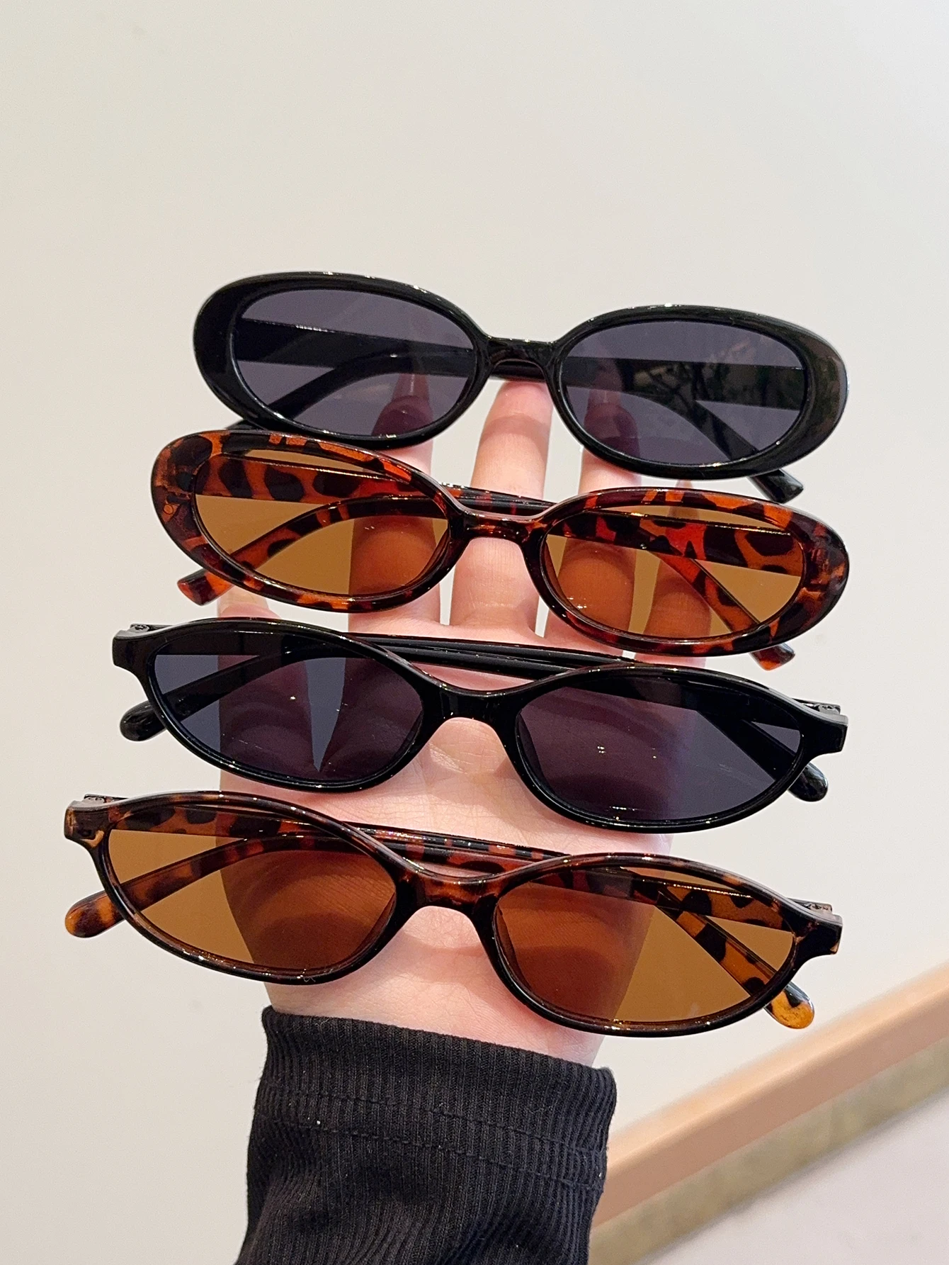 1PC/4Pcs Fashionable Mixed Glasses Set, Oval Glasses, Chic Black, Tortoise Shell Glasses, Suitable for Daily Wear