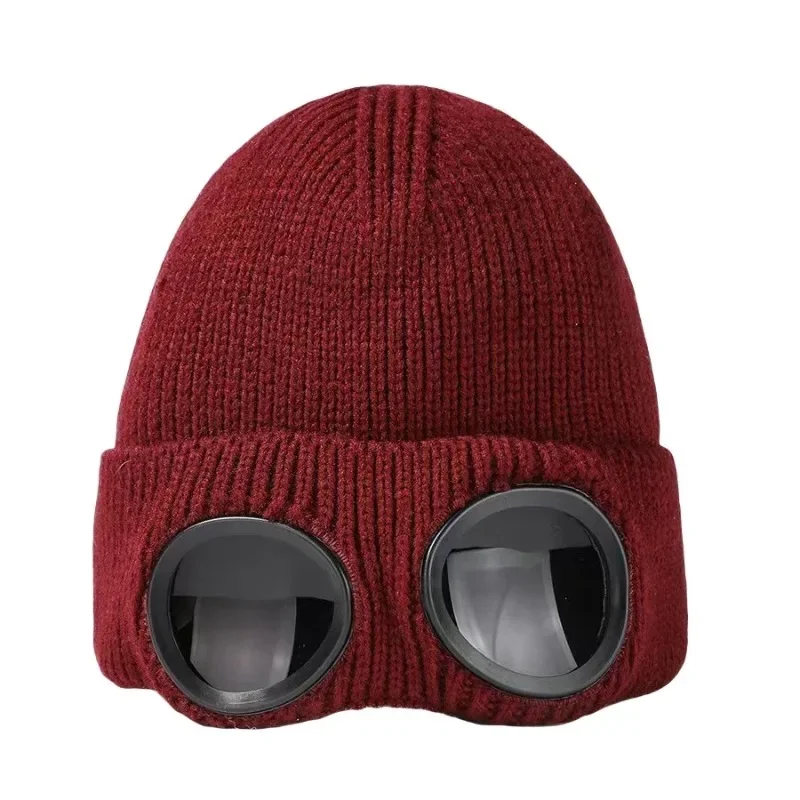 Men Women Knitted Hat with Goggles Windproof Winter Warmer Ski Beanies Unisex Soft Warm Anti-slip Ear Protection Garros