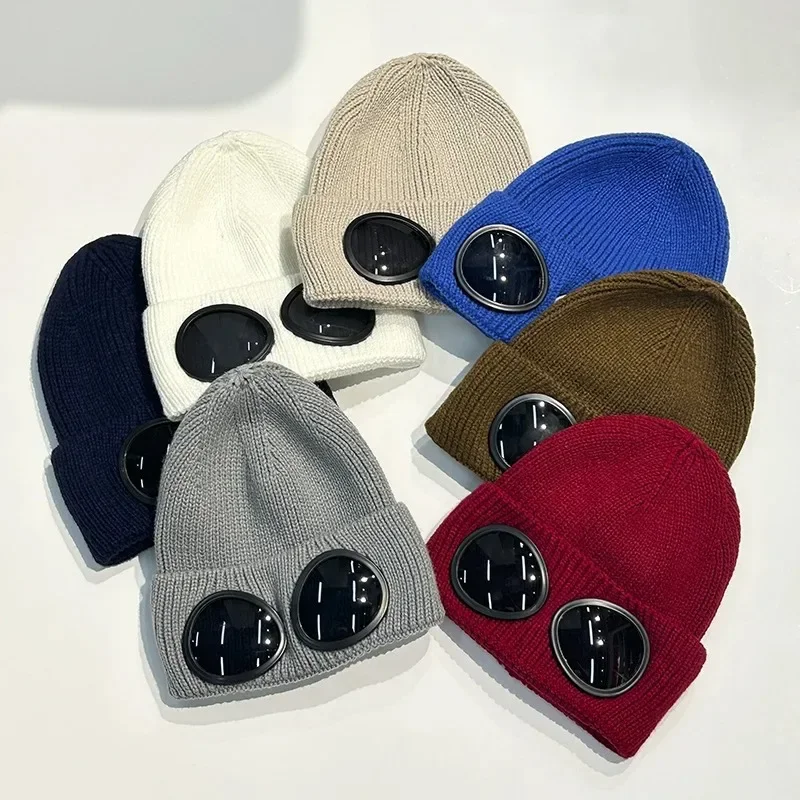 Men Women Knitted Hat with Goggles Windproof Winter Warmer Ski Beanies Unisex Soft Warm Anti-slip Ear Protection Garros