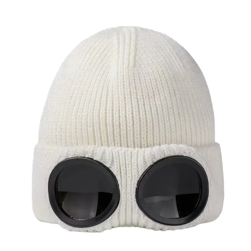 Men Women Knitted Hat with Goggles Windproof Winter Warmer Ski Beanies Unisex Soft Warm Anti-slip Ear Protection Garros
