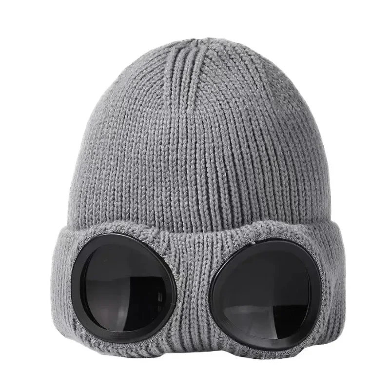 Men Women Knitted Hat with Goggles Windproof Winter Warmer Ski Beanies Unisex Soft Warm Anti-slip Ear Protection Garros