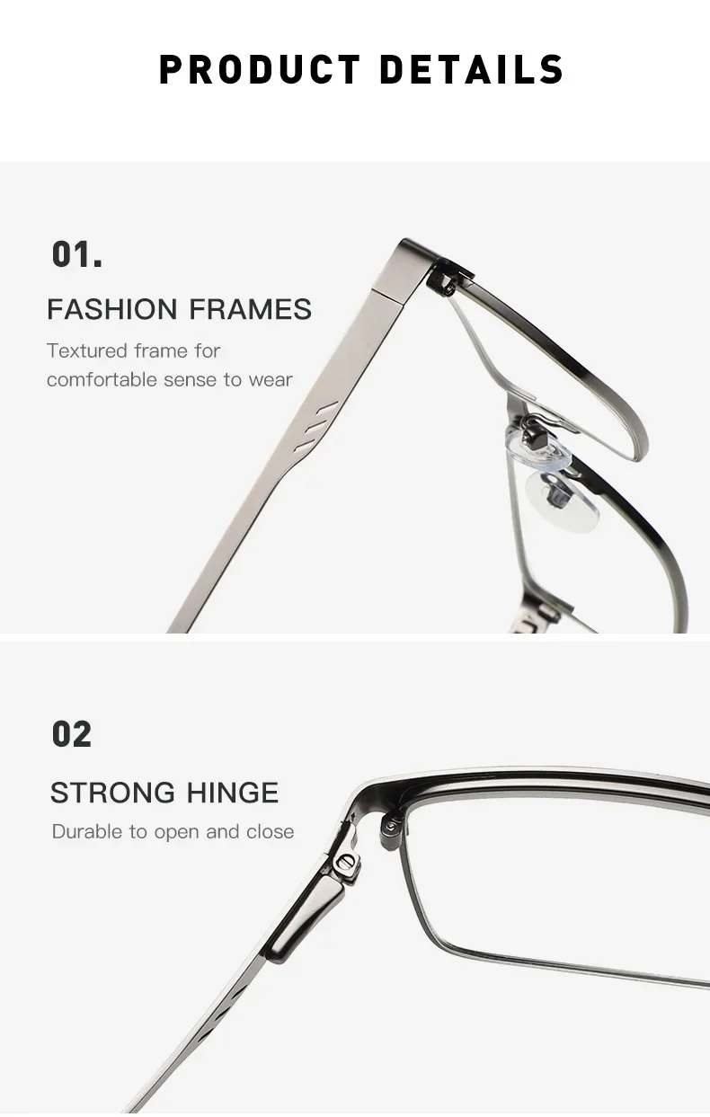 Men's Metal Square Frame Blue Light Blocking Reading Glasses, Fashion Presbyopic Eyeglasses for Men, +100 to +400 Diopters