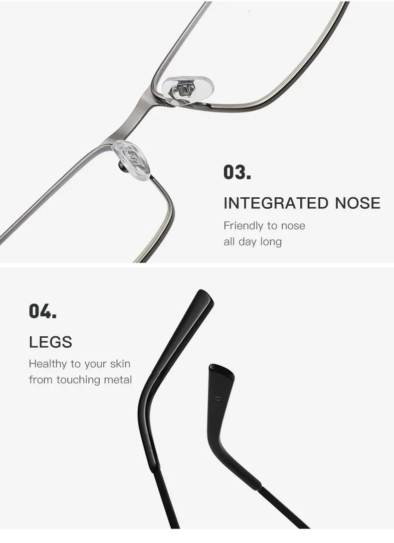Men's Metal Square Frame Blue Light Blocking Reading Glasses, Fashion Presbyopic Eyeglasses for Men, +100 to +400 Diopters