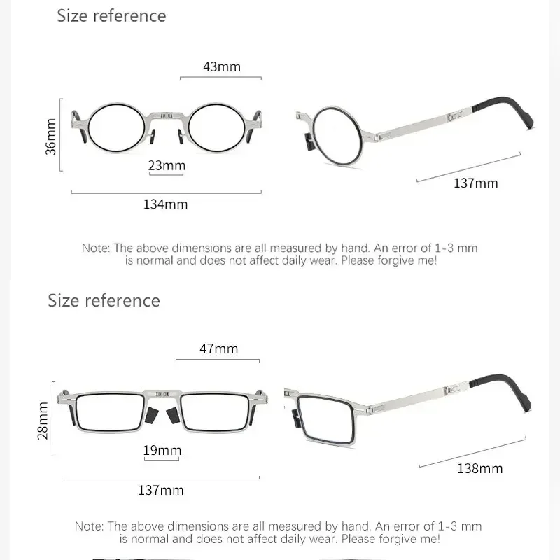Unisex Folding Reading Glasses Transparent Lenses Full Metal Frame Anti Blue Light Comes with Case for Men and Women