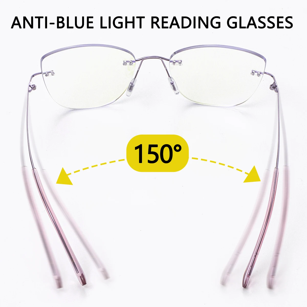 Women Progressive Multifocal Cat Eye Reading Glasses with Pink Purple Coatings Lens Rimless Design Flexible Temples Comfortable